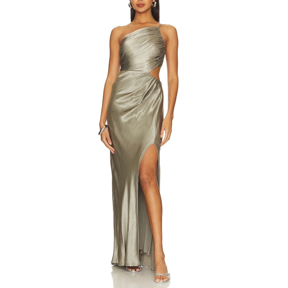 Shona Joy La Lune Asymmetrical Gathered Maxi Dress in Sage New size 2